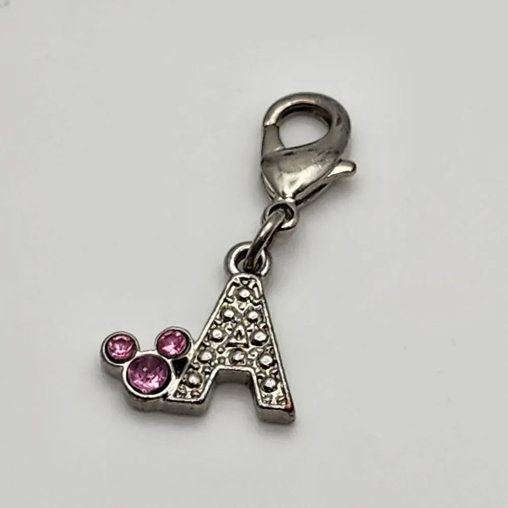 Disney Letter A & Pink Rhinestone Mickey Charm